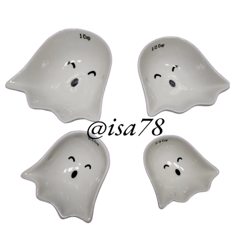 Whimsical Cupboard HALLOWEEN White Ghosts 4 Nesting Measuring Cups.